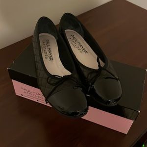 Paul Mayer Attitudes quilted black leather ballet flats with black patent toe 9